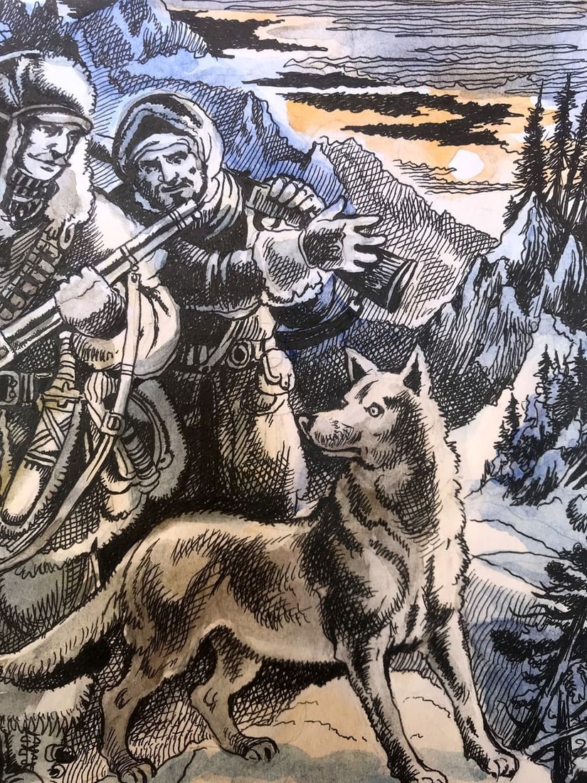 Pen painting Hunters Alexander Arkadievich Litvinov - 8