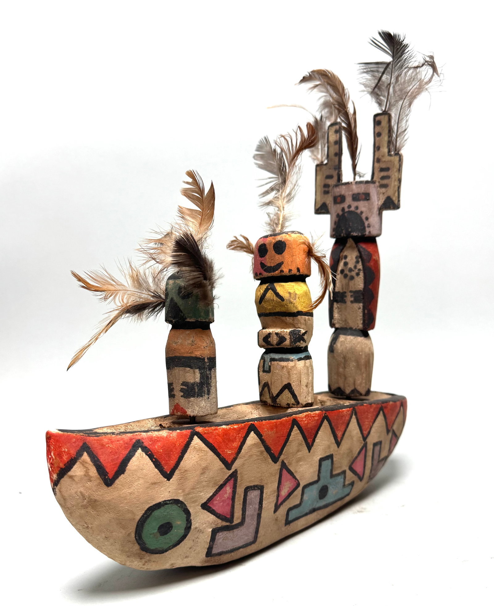 Canoe - wood - Zuni - New Mexico USA: Title: Canoe - wood - Zuni - New Mexico USA Description: Zuni canoe from Old private collection. 3 pieces of ancient carved dolls in a fish syled canoe. Zuni figures are figures carved, typically from