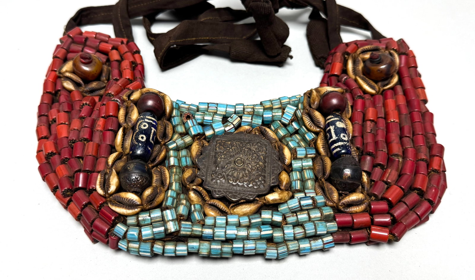 Antique Tibetan Perak Breastplate: Cornelian beads, Turquoise, Shells, gemstone, Kashmir, Jewelry - 2