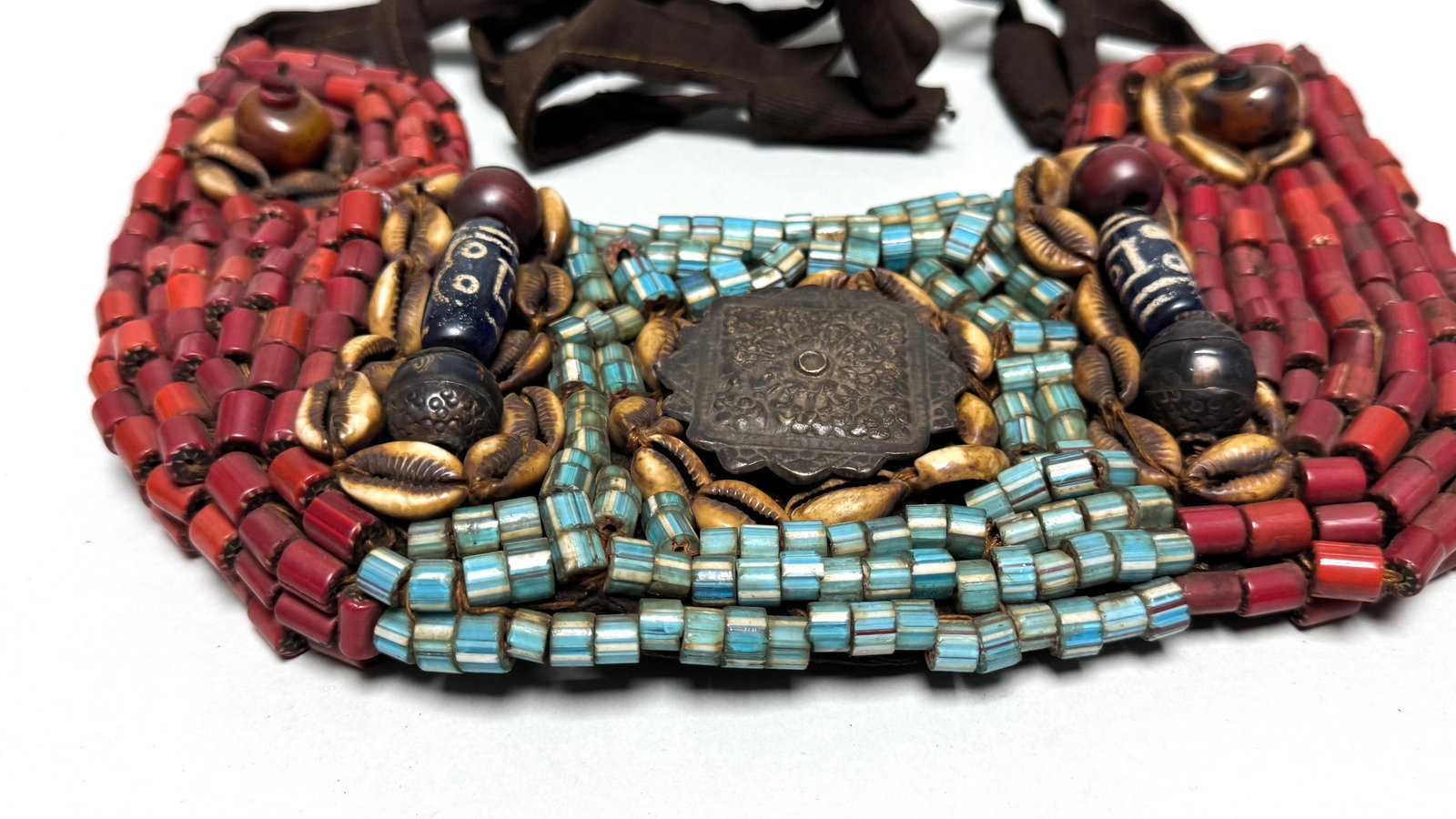 Antique Tibetan Perak Breastplate: Cornelian beads, Turquoise, Shells, gemstone, Kashmir, Jewelry - 5