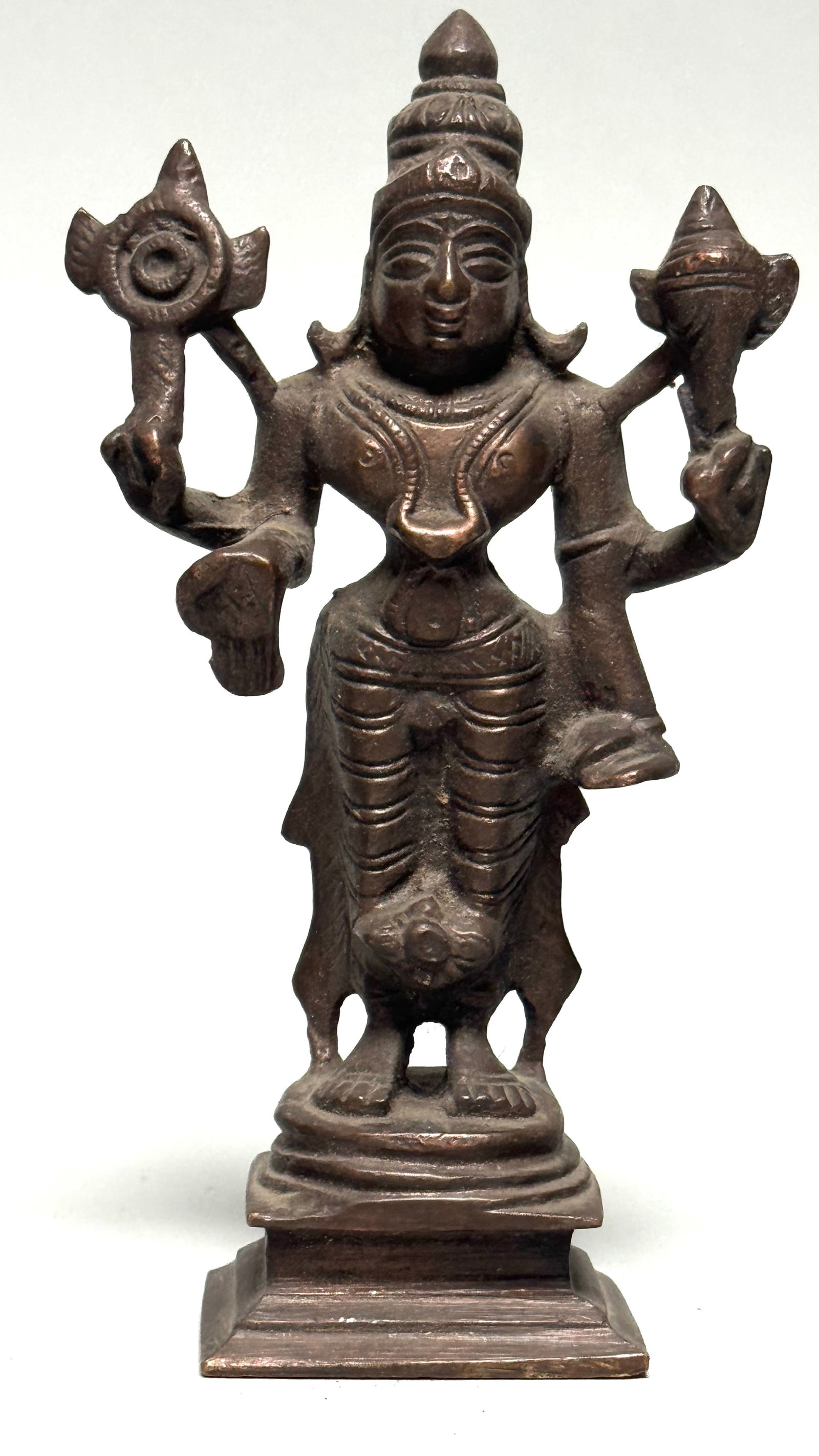 4 Statues of sitting meditation Buddha with lotus - Patinated bronze - China 1.6 KG - 6