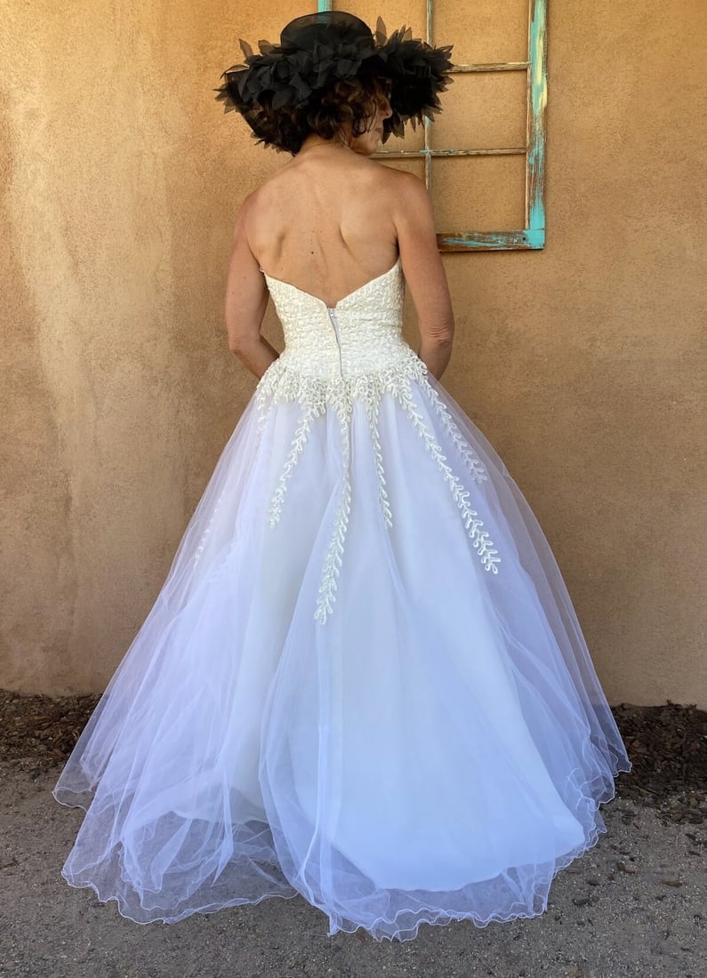 Vintage 1970s Sequin Evening Gown Wedding Dress Ballgown Mike Benet Sz S W26 - 4