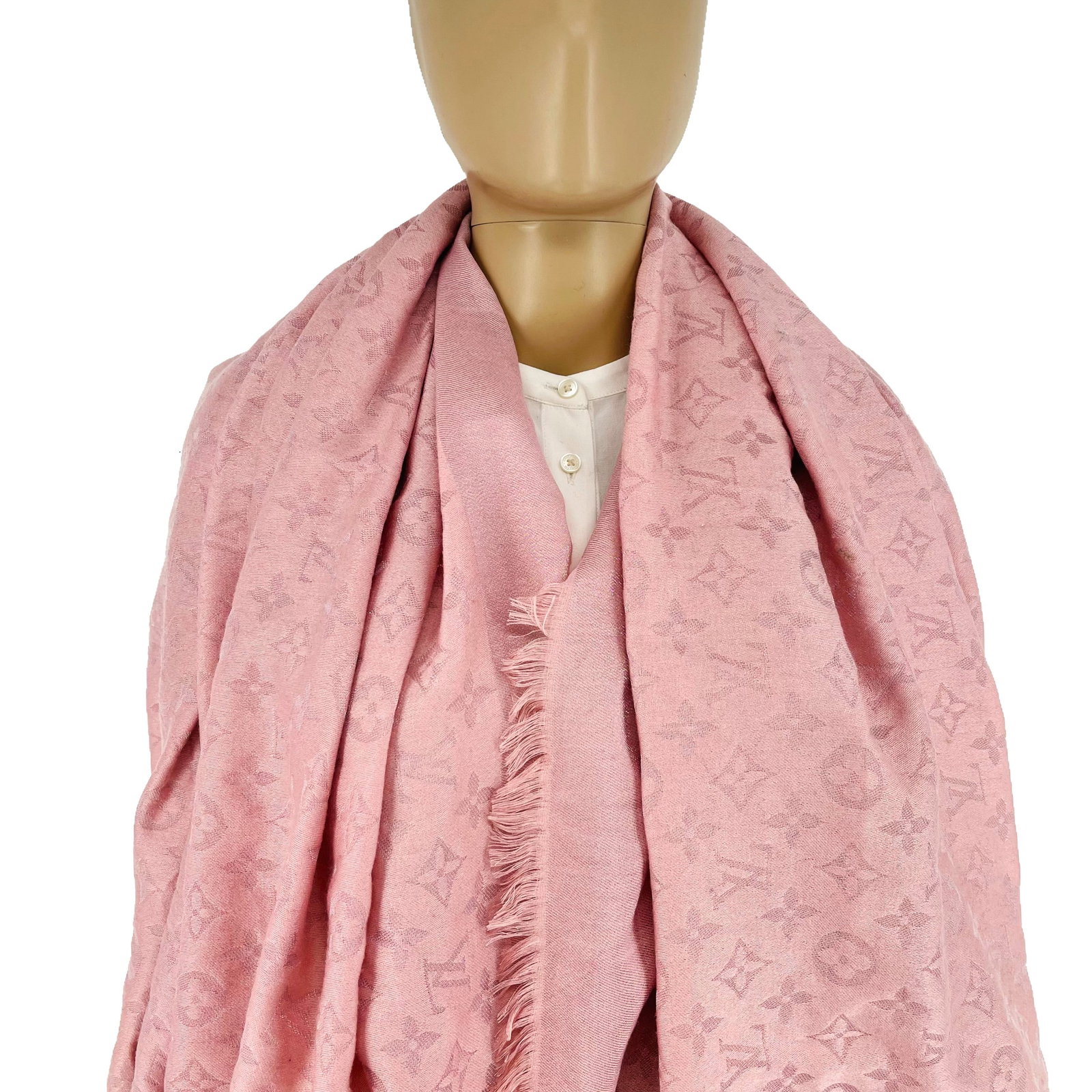 Louis Vuitton Pink 60% Silk 40% Wool Large Shawl - 9