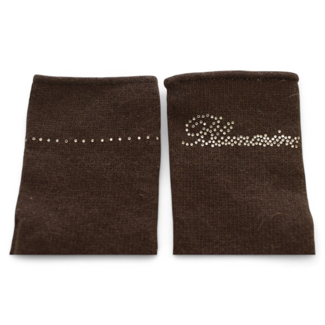 Blumarine Brown Wool Angora Knit Rhinestones Logo Winter Gloves - 3