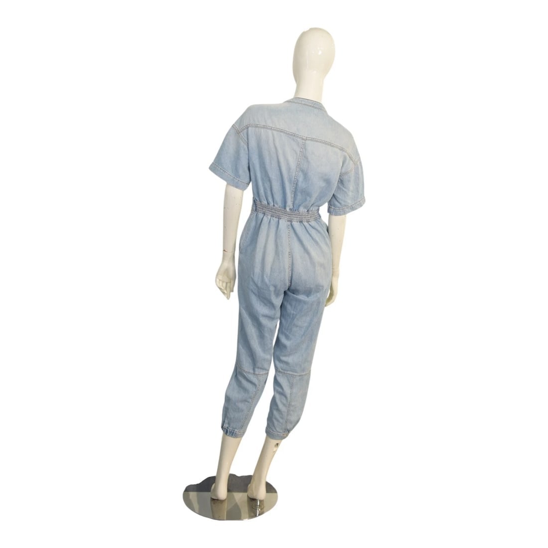 Pinko Blue Denim Short Sleeves Zipper Cropped Jumpsuit Playsuit size 38 - 2