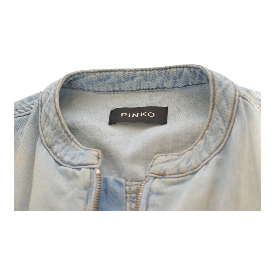 Pinko Blue Denim Short Sleeves Zipper Cropped Jumpsuit Playsuit size 38 - 3