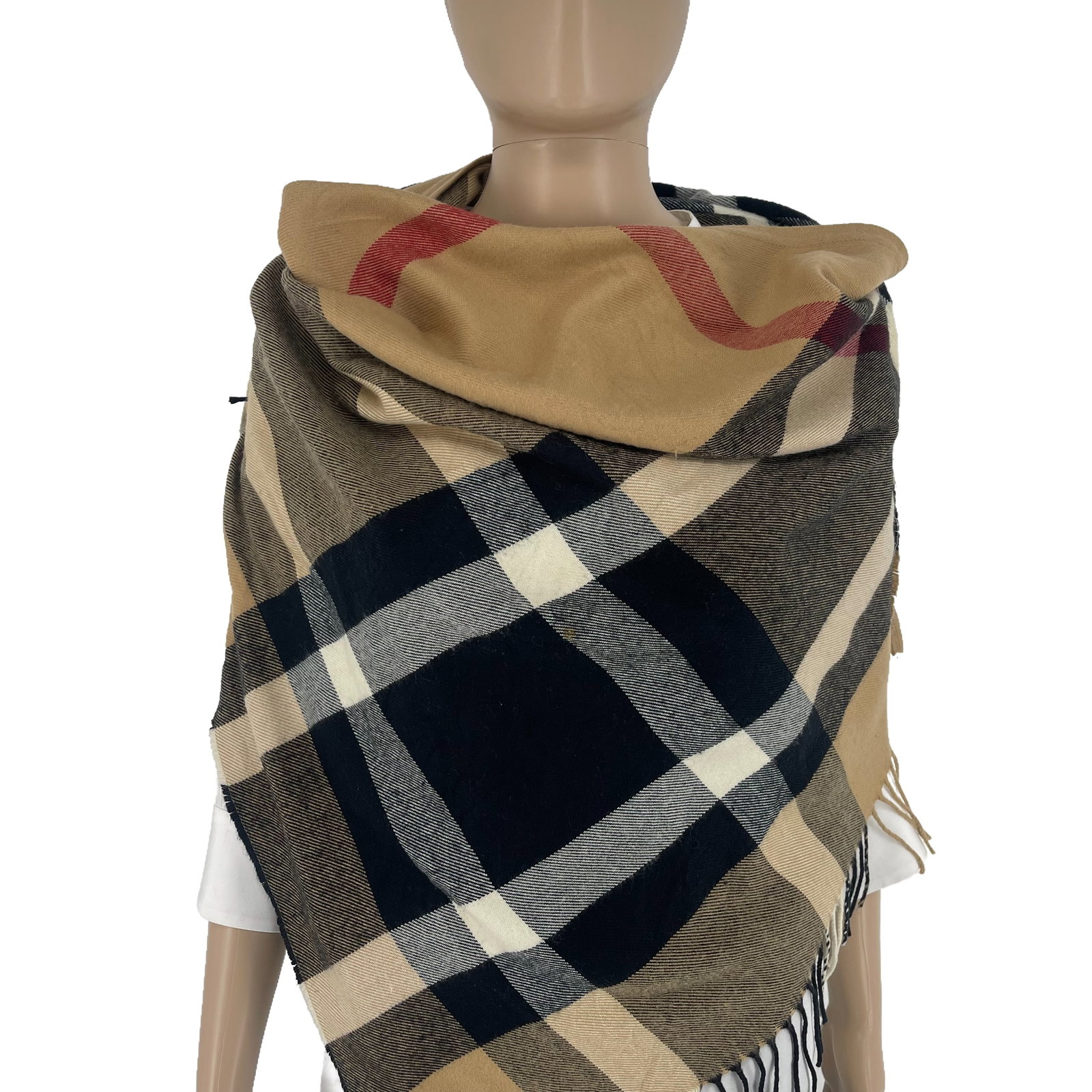 Burberry Beige Plaid Triangle 100% Wool Scarf - 2