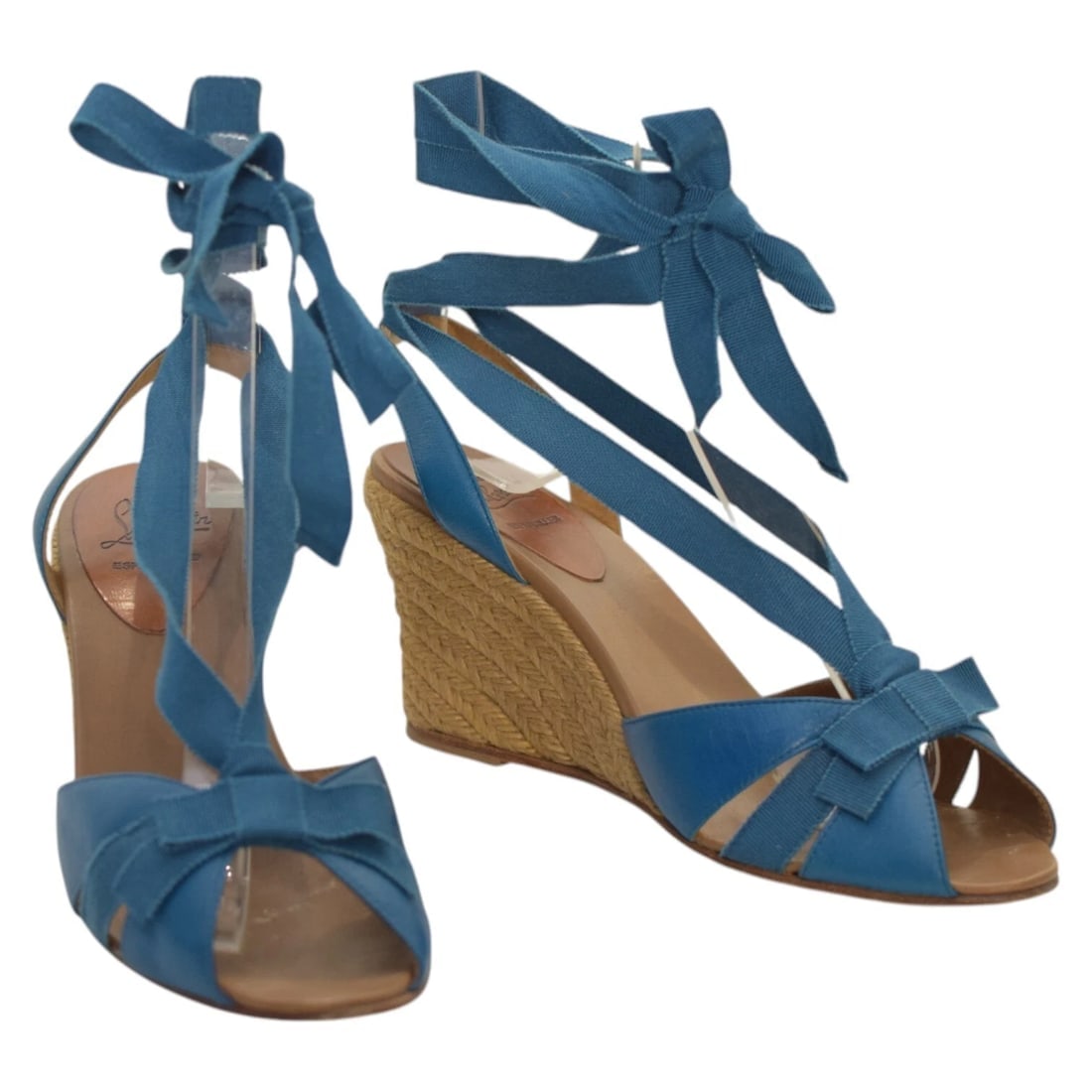 Christian Louboutin Blue Leather Fabric Ankle Tie Up Espadrille Wedge Sandals 9: Title:Christian Louboutin Blue Leather Fabric Ankle Tie Up Espadrille Wedge Sandals 9Description:Christian Louboutin La Falaise Specchio Silver Leather and Cork Platform Heels Sandals 40 Christian
