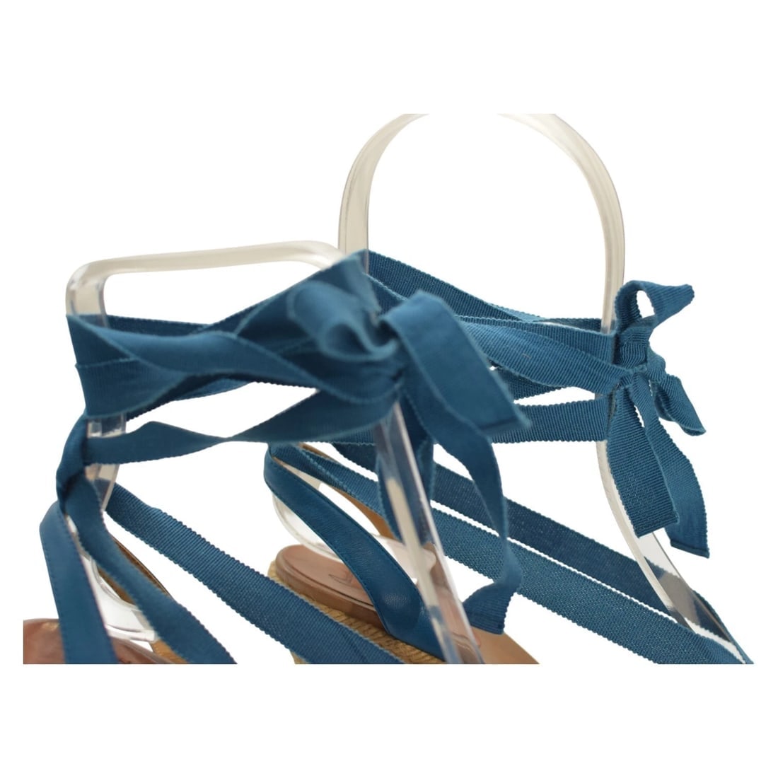 Christian Louboutin Blue Leather Fabric Ankle Tie Up Espadrille Wedge Sandals 9 - 9