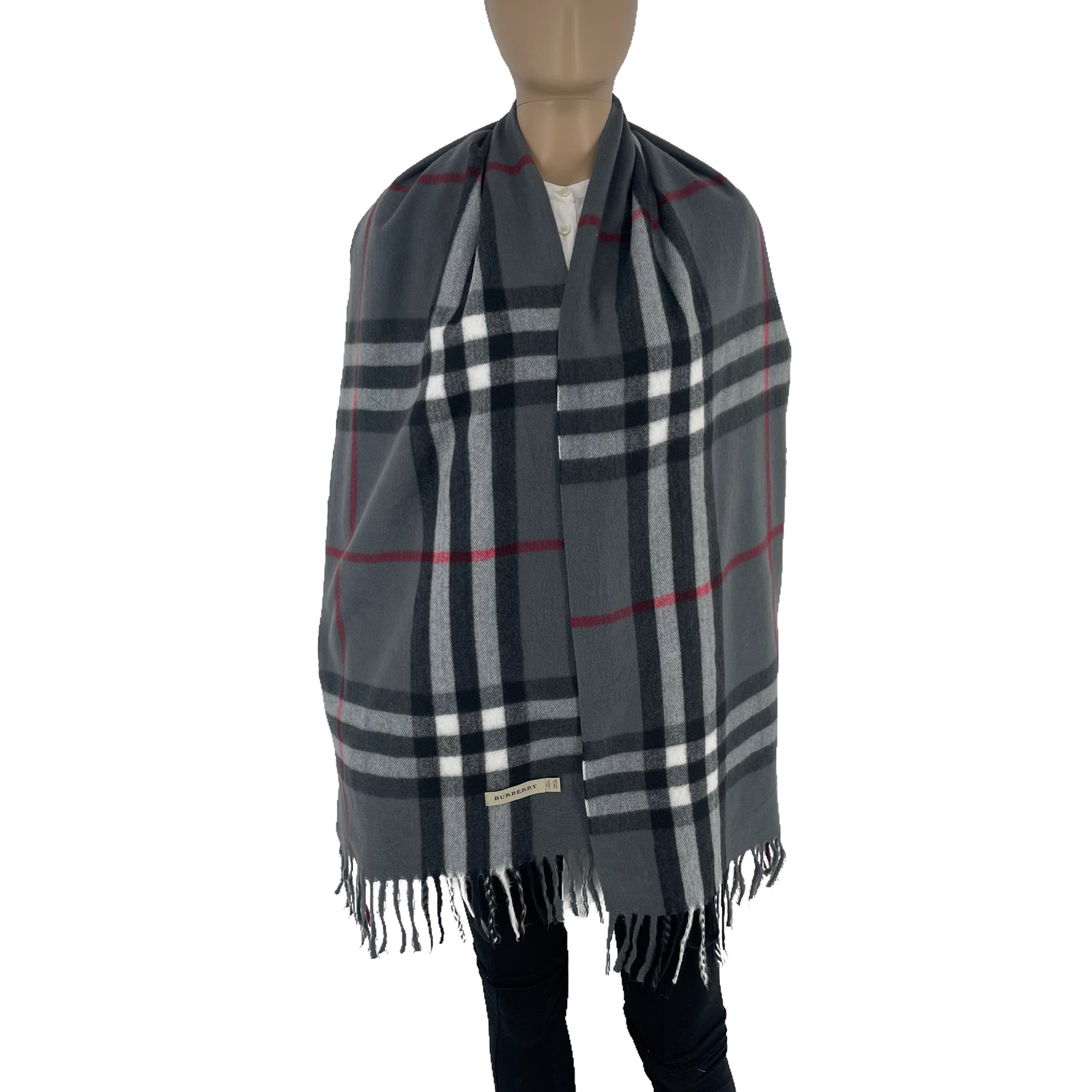 Burberry Light Grey Plaid 100% Cashmere Scarf: Title:Burberry Light Grey Plaid 100% Cashmere ScarfBrand:BurberryDate/Period:ModernMaterials:100% Cashmere Size:One SizeDescription:Burberry Grey Plaid 100% Cashmere Scarf Reserve: $80.00 