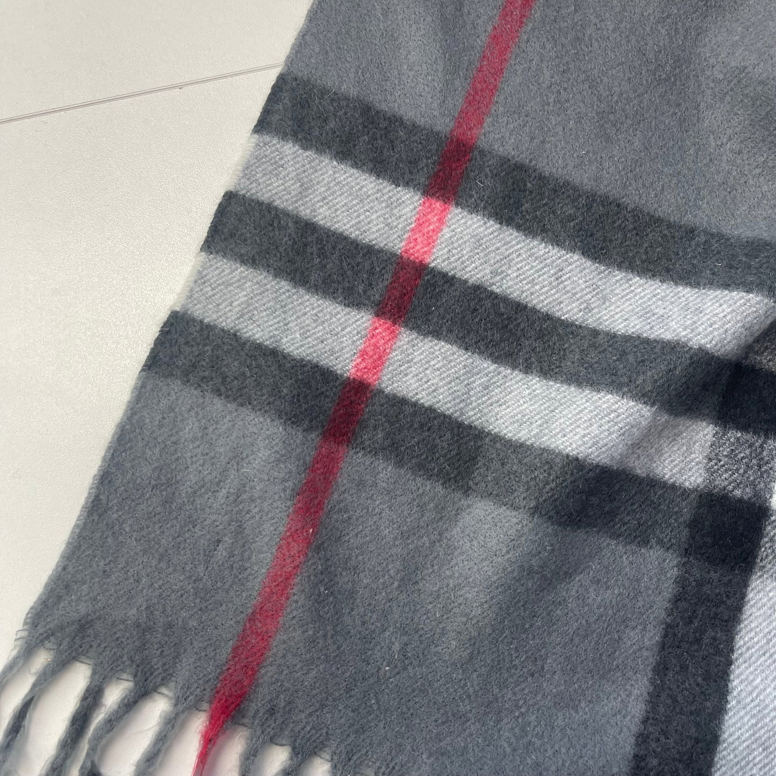 Burberry Light Grey Plaid 100% Cashmere Scarf - 5