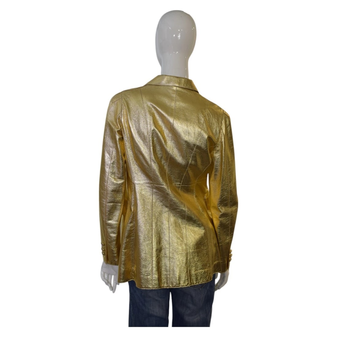 Moschino Cheap & Chic Gold Leather Three Button Blazer Jacket size 44 - 2