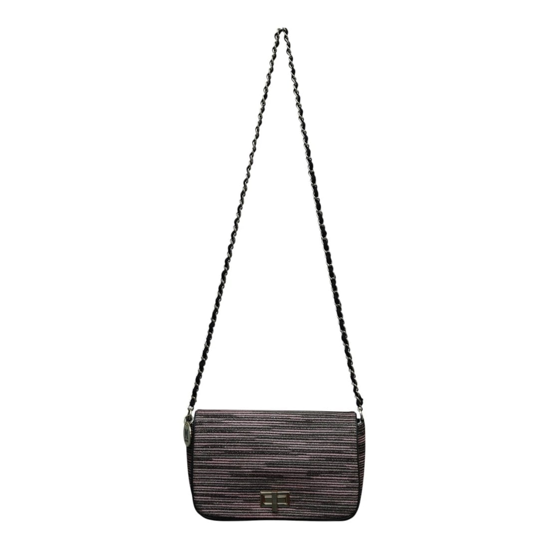 Missoni Pink Shiny Jacquard Fabric Striped Long Chain Crossbody Bag Handbag - 2