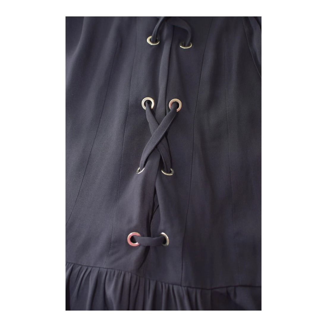 Dondup Blue Criss Cross Tie Front Lace Hem Pleated Skirt Mini Dress size 42 - 9