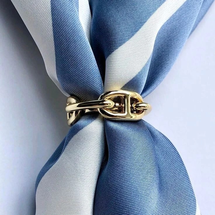 Hermes Regate Gold Plated Scarf Ring Chaine D'Ancre Scarf Ring w. Box - 14