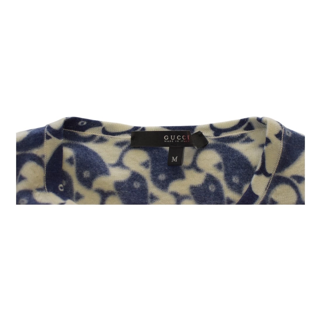 Gucci Blue & White Fish Print Short Sleeve 100% Cashmere T-Shirt – Size M - 4