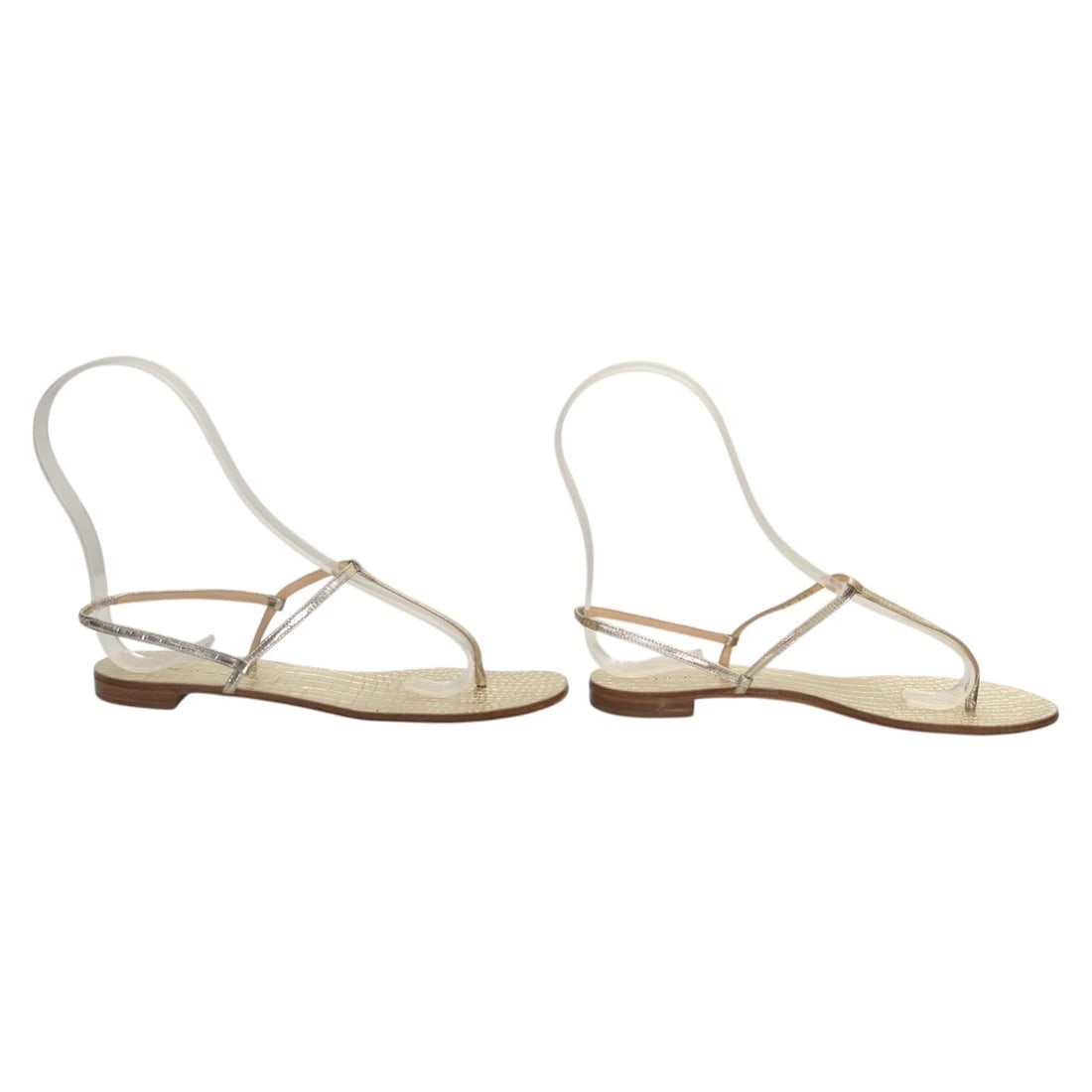 Casadei 8035 T-Strap Slingback Sandal Gold crocodile embossed leather size 8,5 - 2