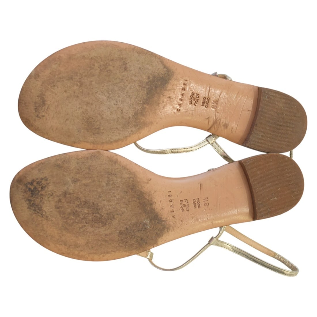 Casadei 8035 T-Strap Slingback Sandal Gold crocodile embossed leather size 8,5 - 5