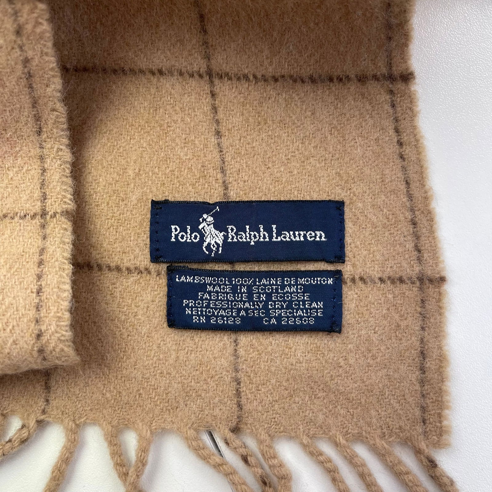 Polo Ralph Lauren Beige Checked 100% Wool Scarf - 7