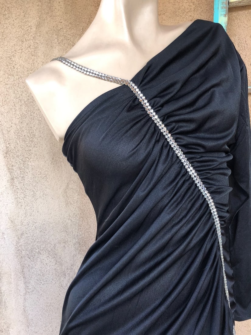 Vintage 1980s Black Dress with Cold Shoulder Climax by David Howard S M - 4