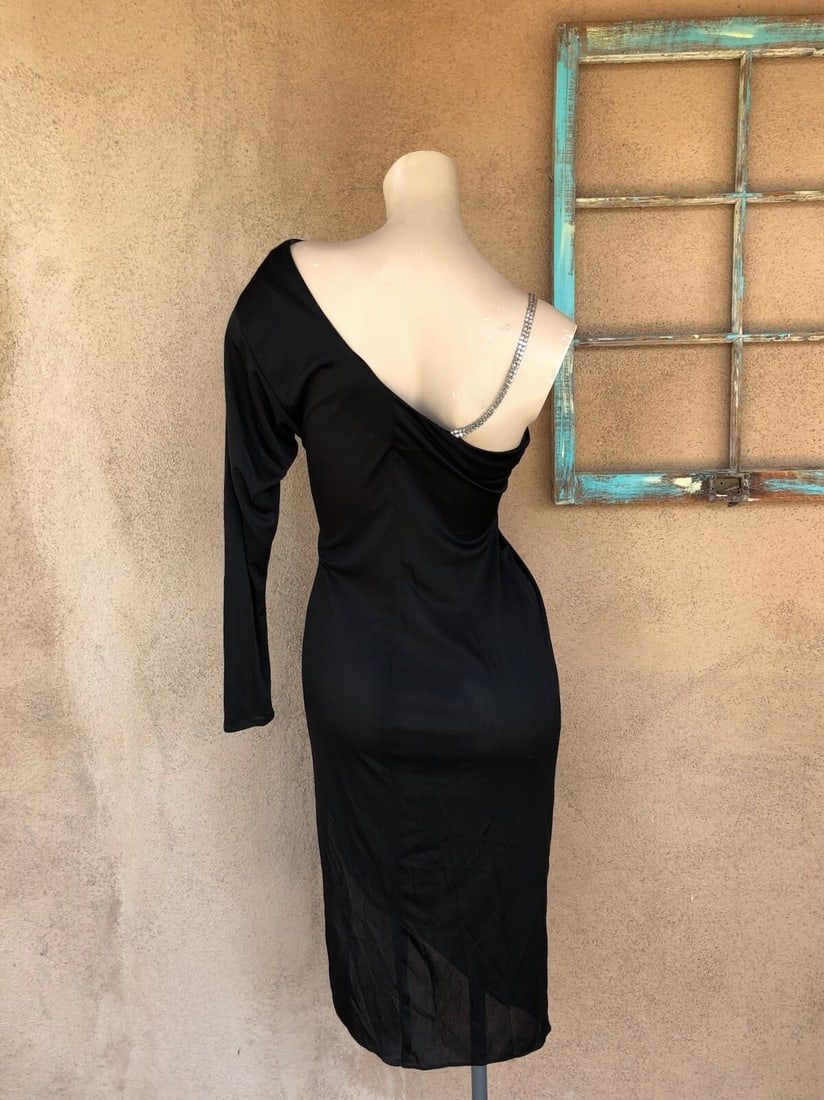 Vintage 1980s Black Dress with Cold Shoulder Climax by David Howard S M - 6