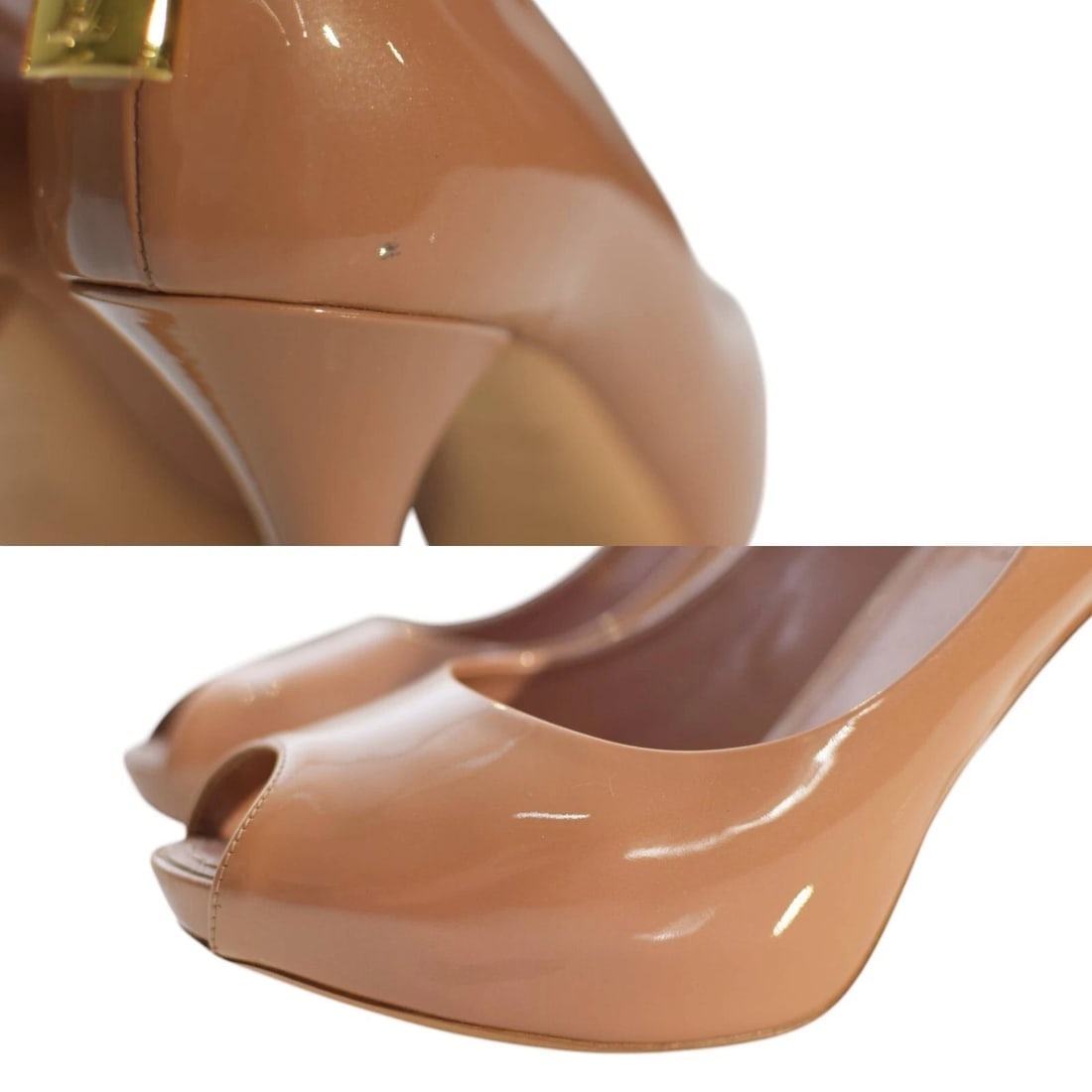 Louis Vuitton Nude Patent Leather Oh Really! Peep Toe Pumps size 37,5 or 7.5 US - 9