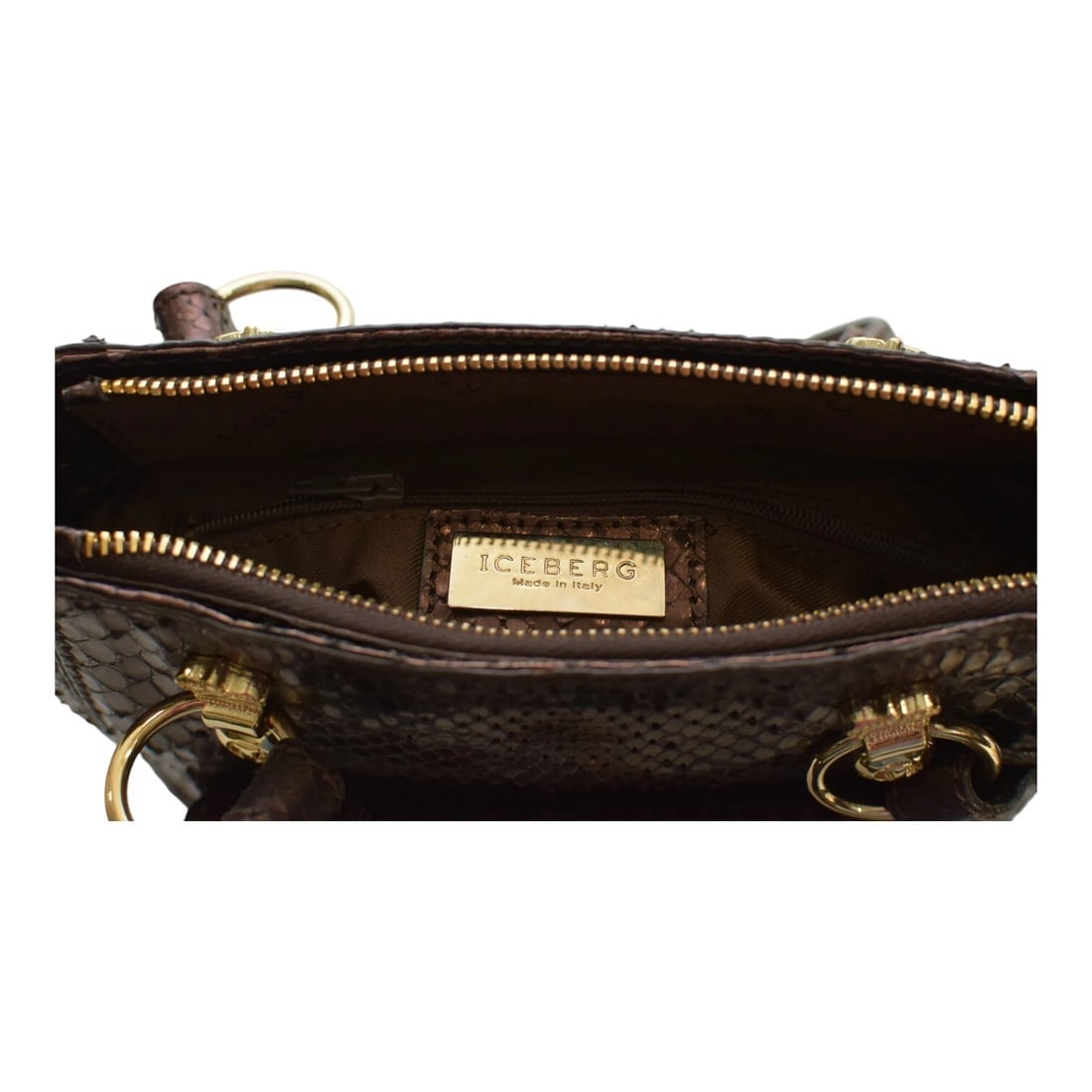 Iceberg Shiny Brown Snakeskin Leather Top Handles Small Handbag Shoulder bag - 13