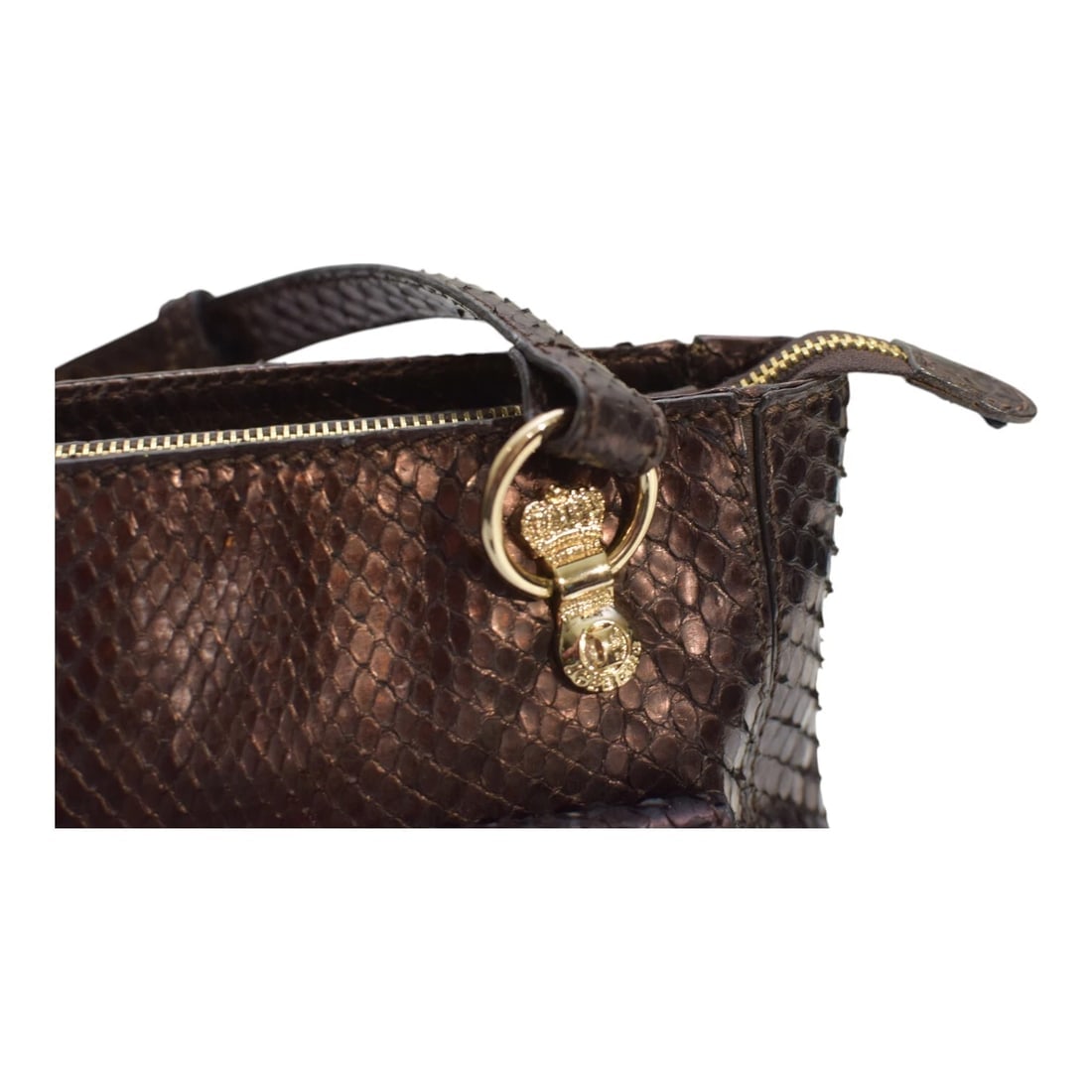 Iceberg Shiny Brown Snakeskin Leather Top Handles Small Handbag Shoulder bag - 15