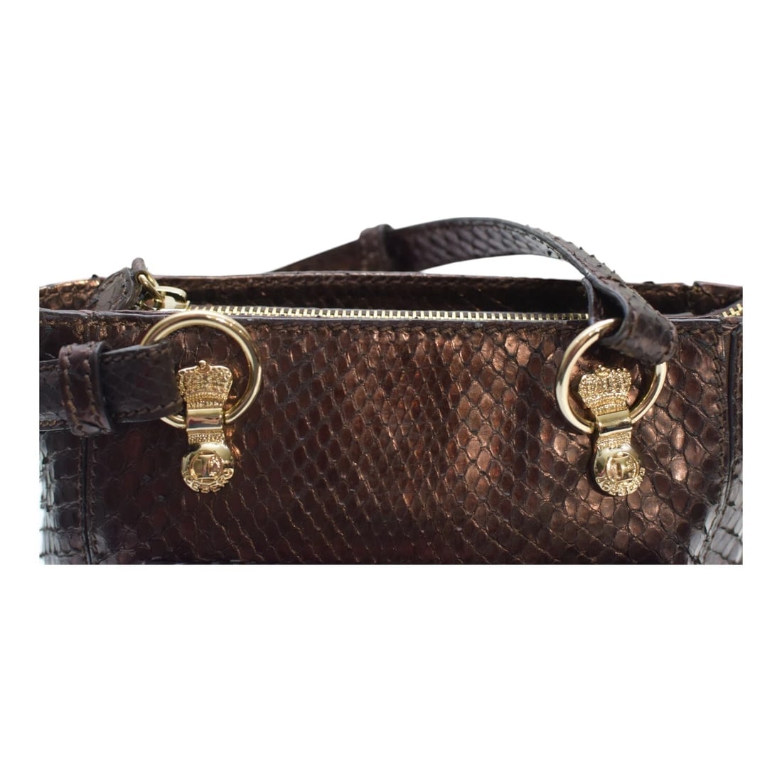 Iceberg Shiny Brown Snakeskin Leather Top Handles Small Handbag Shoulder bag - 16