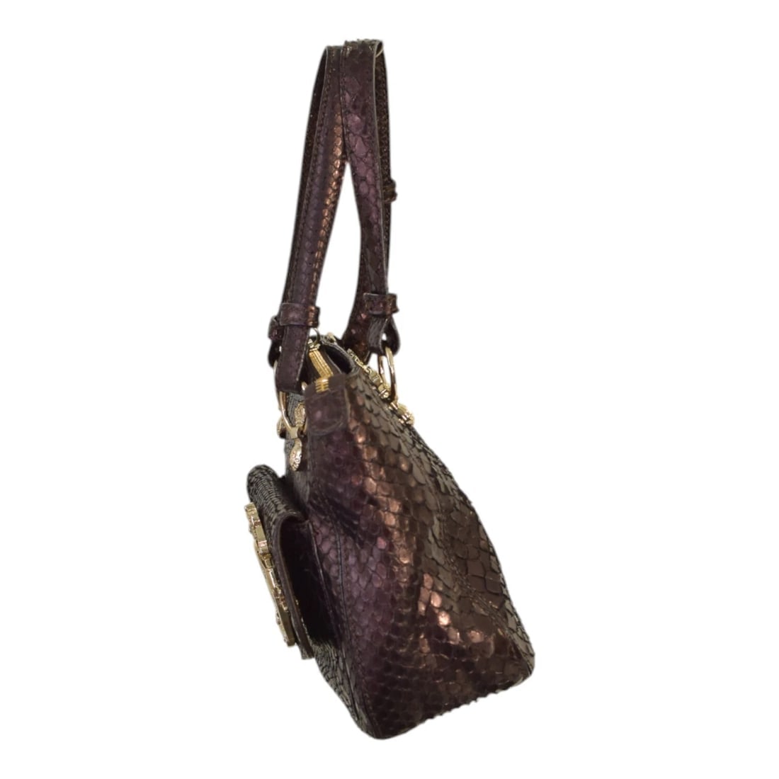 Iceberg Shiny Brown Snakeskin Leather Top Handles Small Handbag Shoulder bag - 5