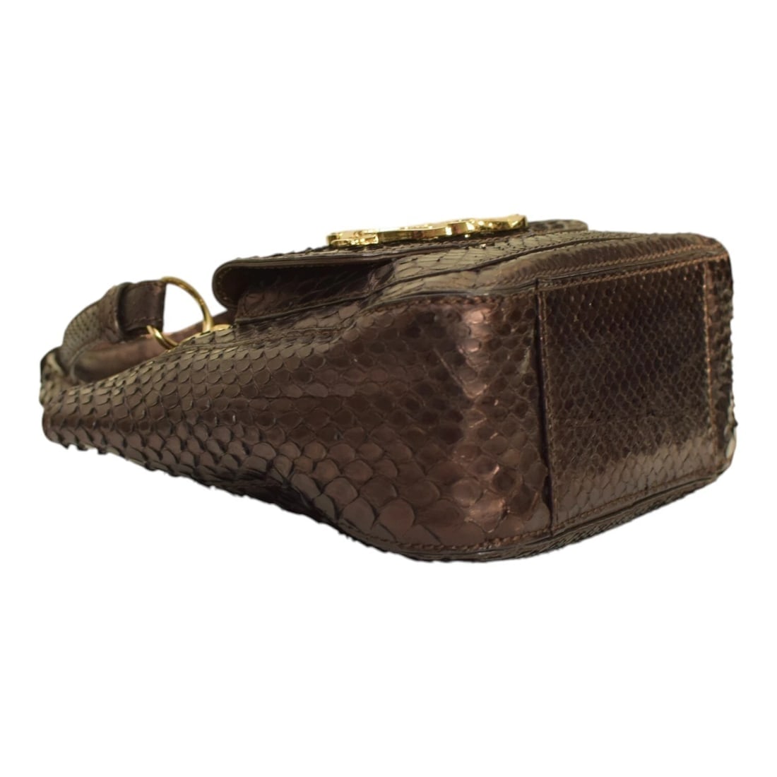 Iceberg Shiny Brown Snakeskin Leather Top Handles Small Handbag Shoulder bag - 8