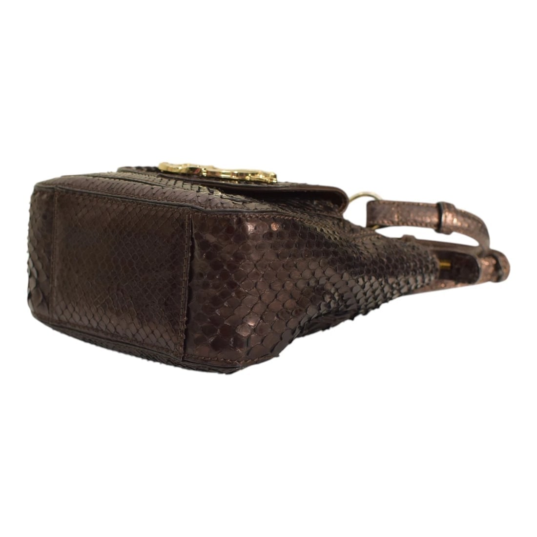 Iceberg Shiny Brown Snakeskin Leather Top Handles Small Handbag Shoulder bag - 9