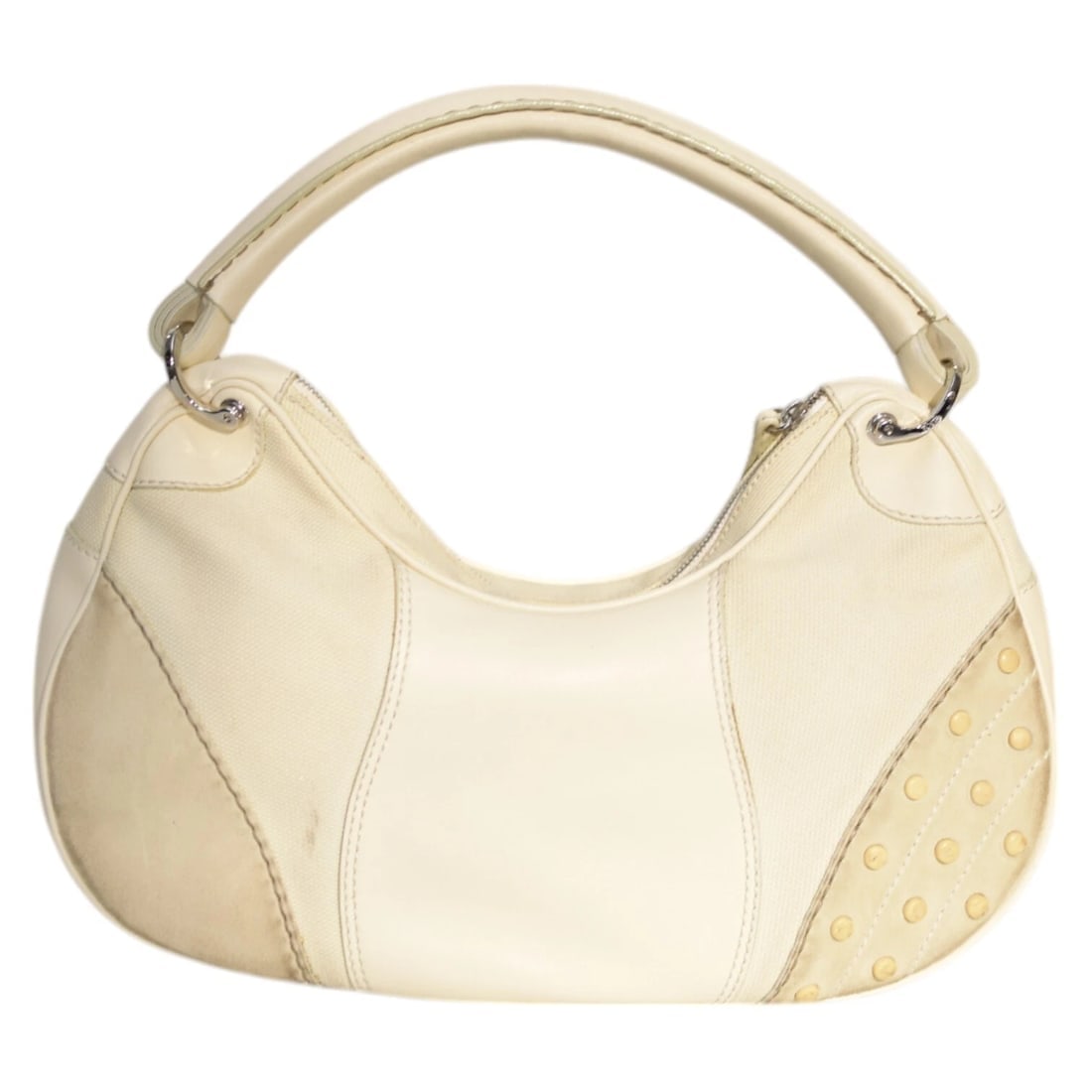 Tod's Ivory Vintage Canvas/Leather and Suede Hobo Shoulder bag Handbag - 2