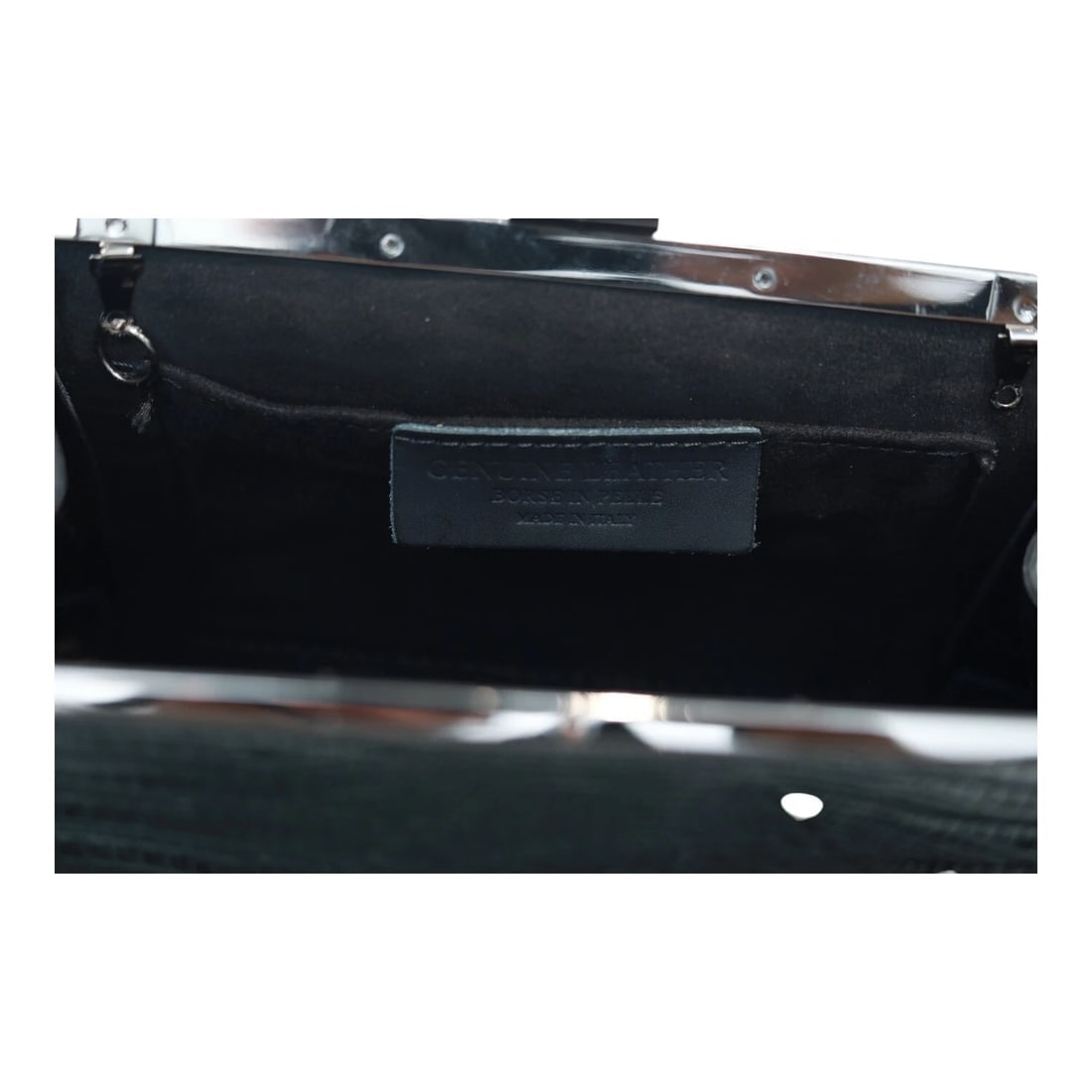 Black Leather Snake Pattern Frame Clutch Evening Bag Handbag - 14