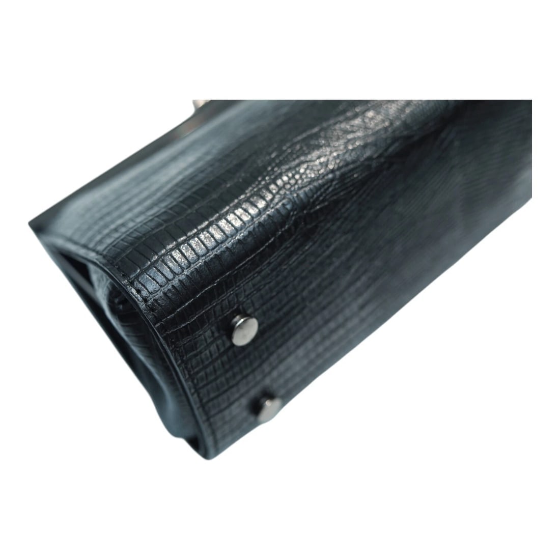 Black Leather Snake Pattern Frame Clutch Evening Bag Handbag - 9