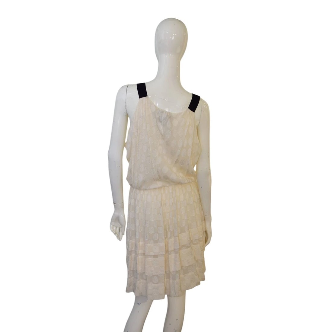 Derek Lam Ivory Silk Embroidered Sleeveless Ruffled Tiered Mini Dress size 40 - 2