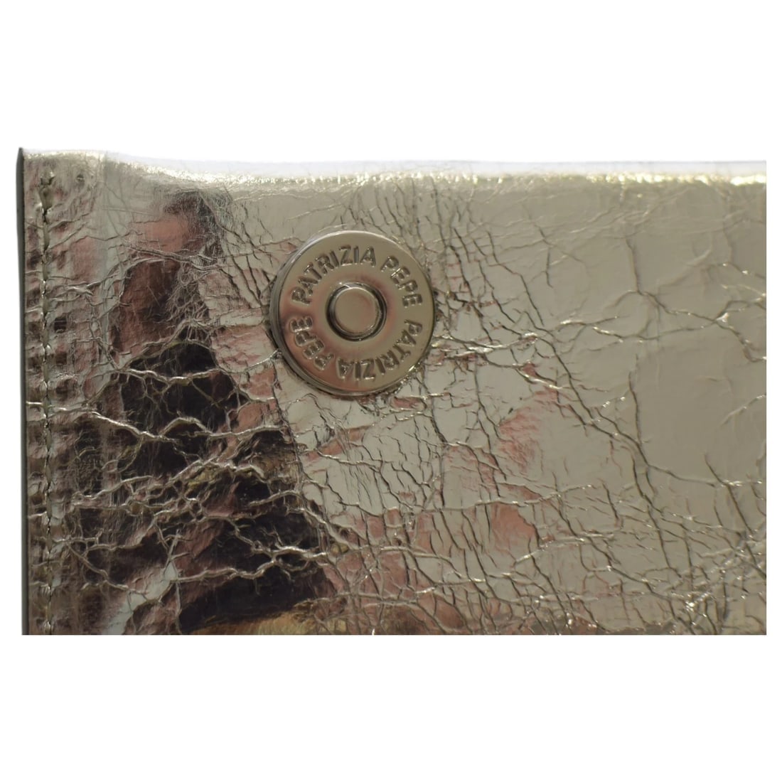 Patrizia Pepe Fly Ceremony Silver Craqule Leather Chain Bag Clutch Handbag - 10