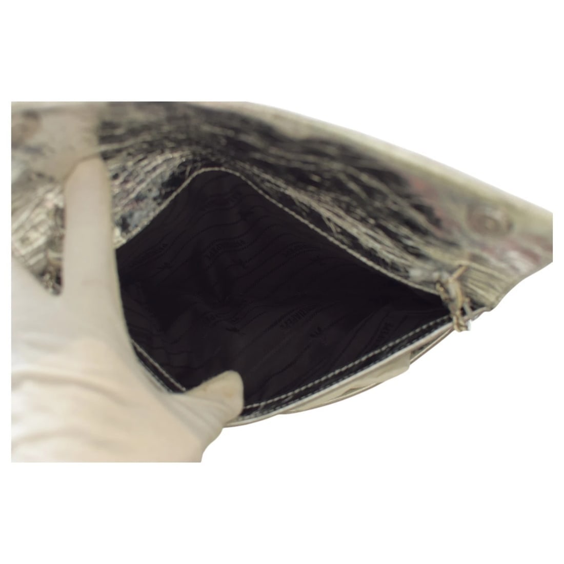 Patrizia Pepe Fly Ceremony Silver Craqule Leather Chain Bag Clutch Handbag - 16