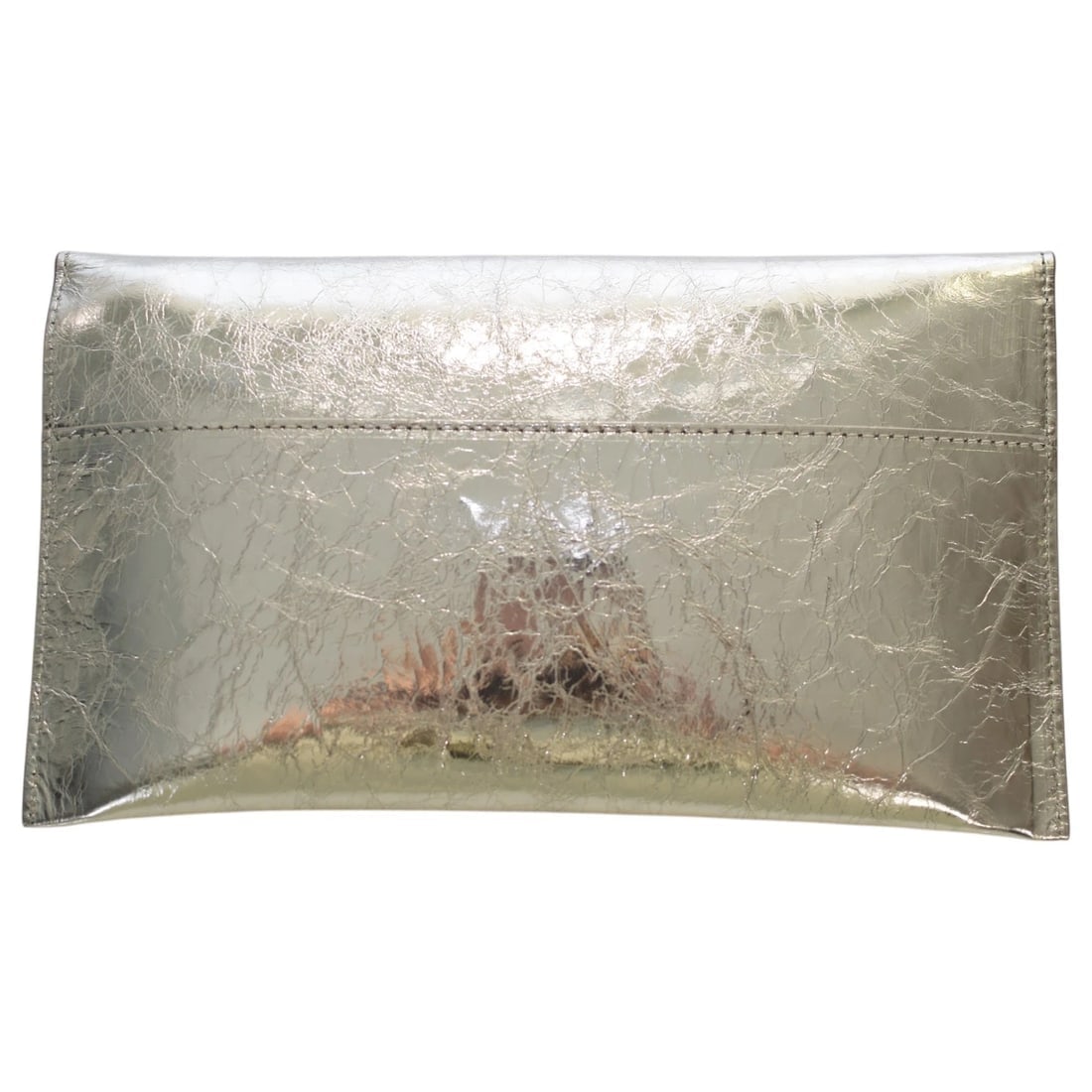 Patrizia Pepe Fly Ceremony Silver Craqule Leather Chain Bag Clutch Handbag - 2