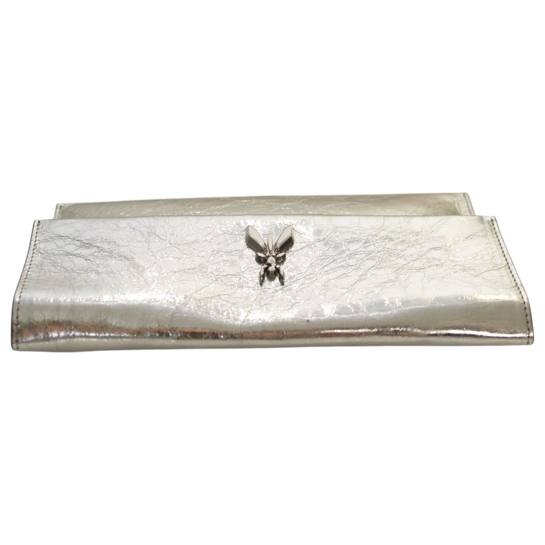Patrizia Pepe Fly Ceremony Silver Craqule Leather Chain Bag Clutch Handbag - 3