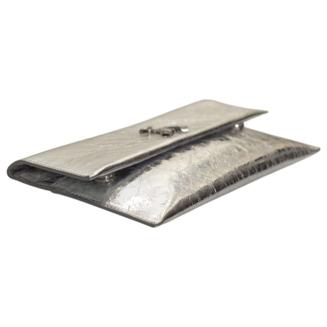 Patrizia Pepe Fly Ceremony Silver Craqule Leather Chain Bag Clutch Handbag - 5