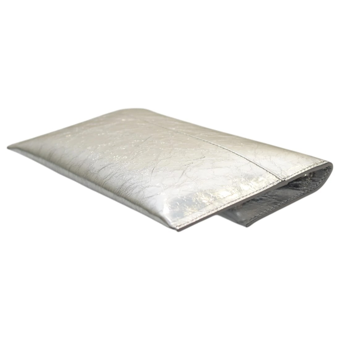 Patrizia Pepe Fly Ceremony Silver Craqule Leather Chain Bag Clutch Handbag - 7