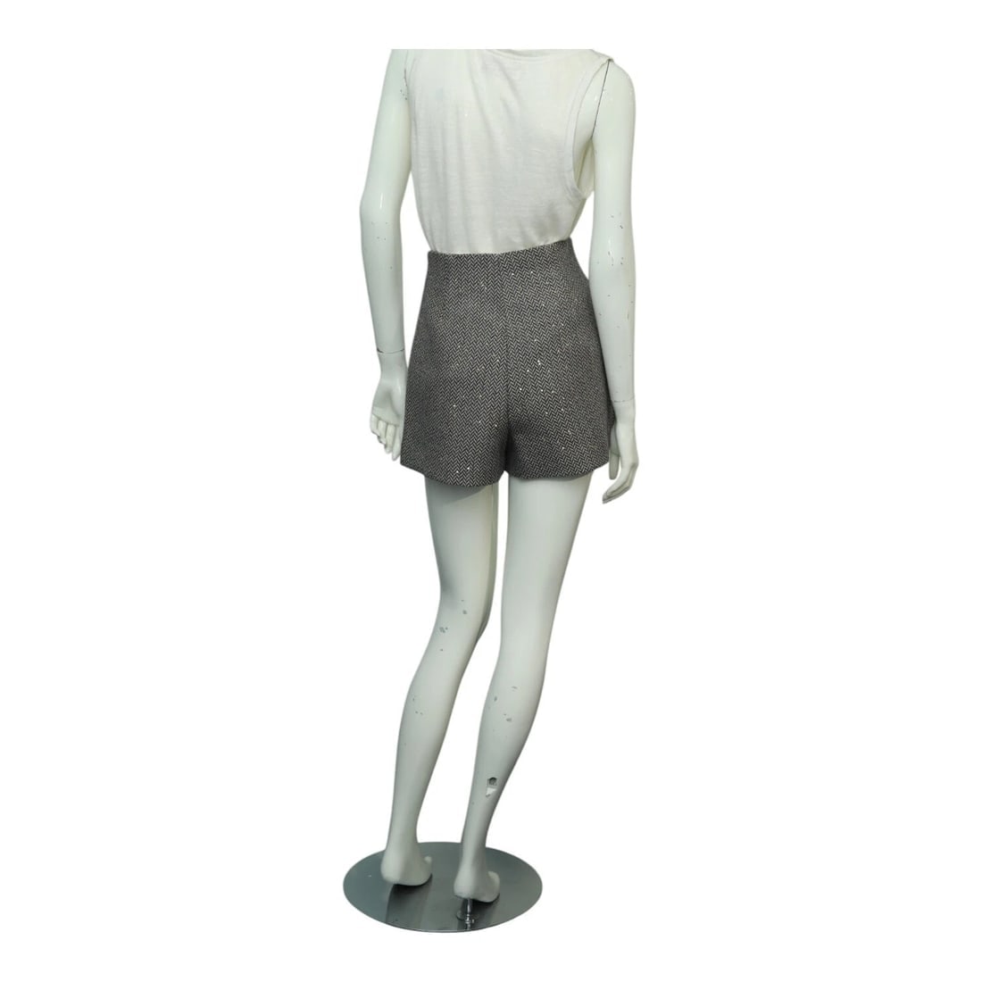 Sandro France Gray Herringbone w. Sequins Woolen Shorts Pants size 34 - 2