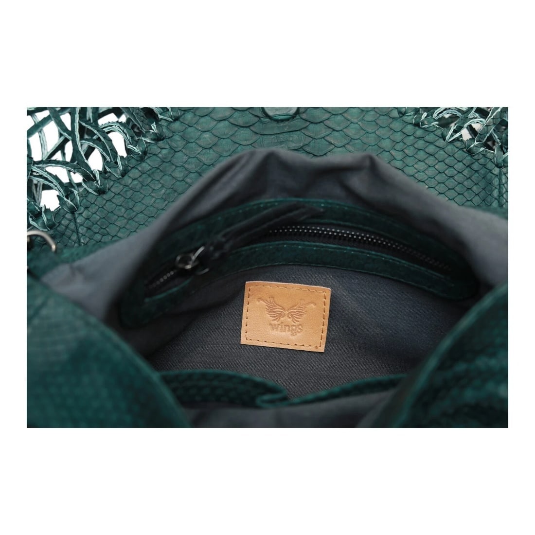 Wings Green Snakeskin Leather Fringes Chain Strap Shoulder Bag Handbag - 7