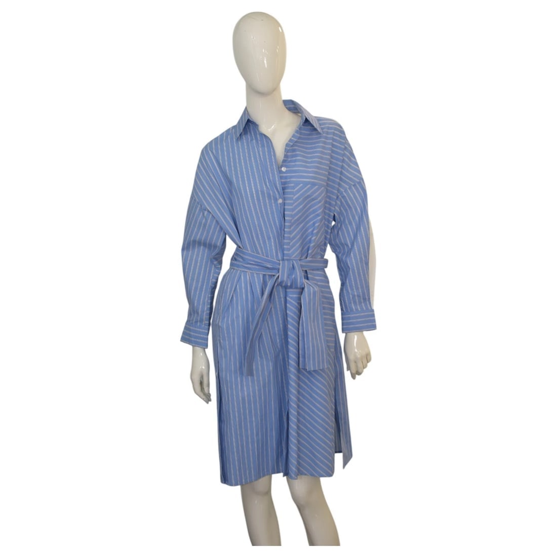 Maje Blue Striped Long Sleeve Knee Length Shirt Dress w. Belt size 36: Title:Maje Blue Striped Long Sleeve Knee Length Shirt Dress w. Belt size 36 Description:Maje Blue Striped Long Sleeve Knee Length Shirt Dress w. Belt size 36 This magnificent dress by Maje has the per