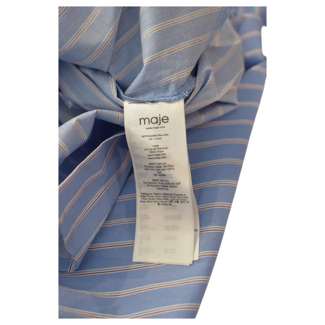 Maje Blue Striped Long Sleeve Knee Length Shirt Dress w. Belt size 36 - 9