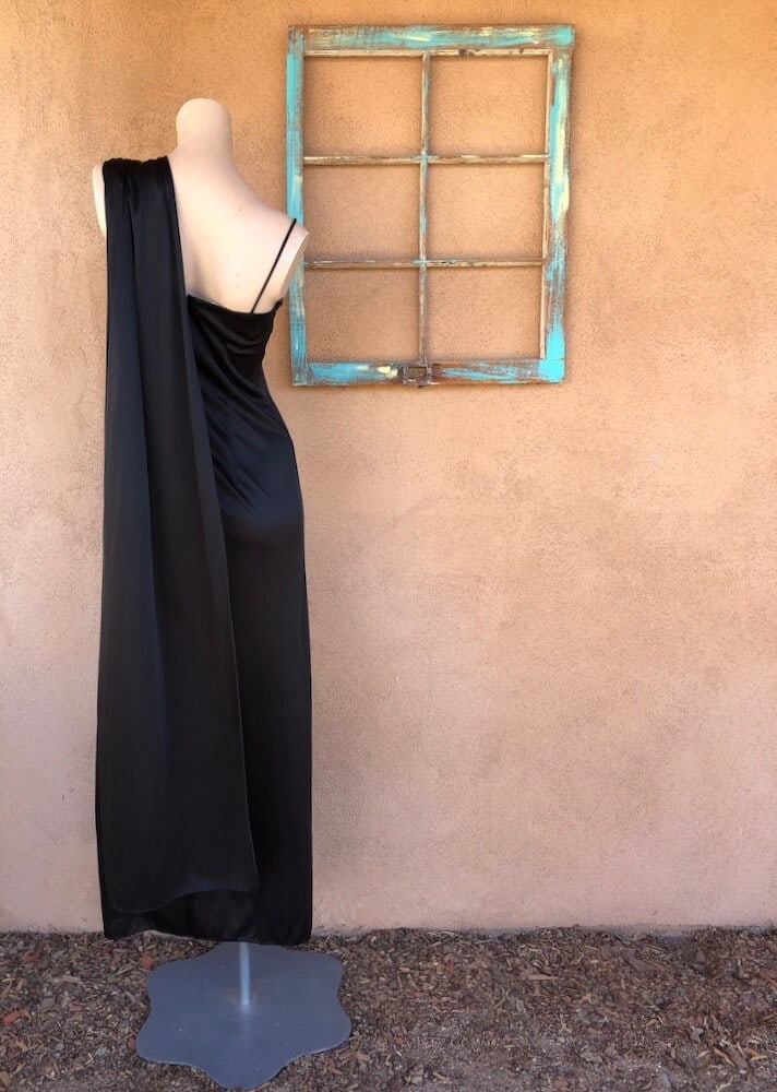 Vintage 1970s Black Maxi Dress Disco Goddess Gown Sz M - 6