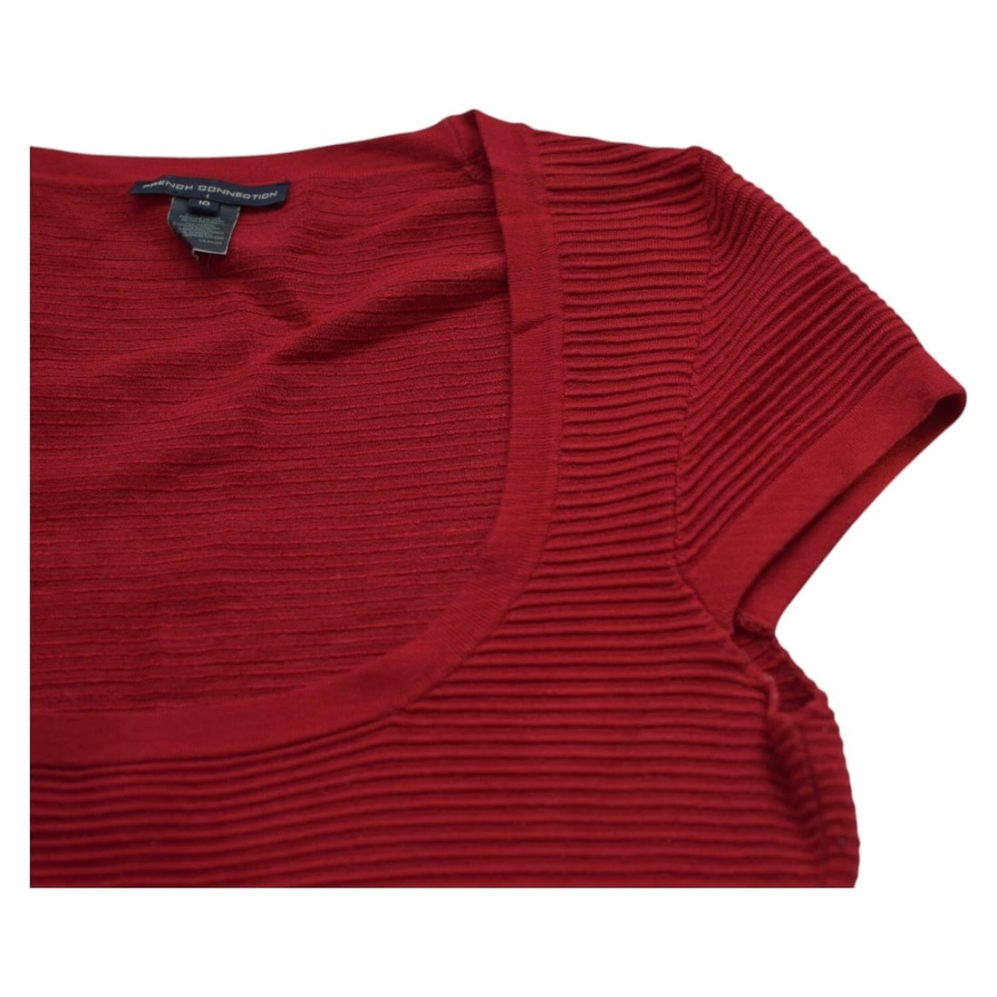 French Connection Red Ribbed Viscose Cap Sleeves Mini Dress size 10 - 4