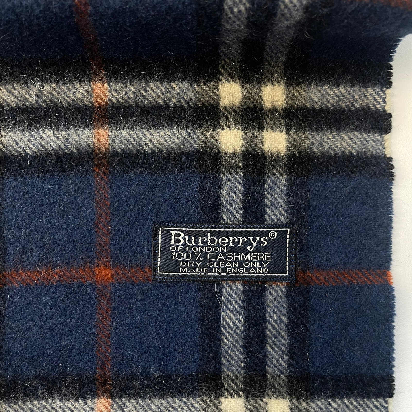 Burberrys Navy Blue Plaid 100% Cashmere Scarf - 6