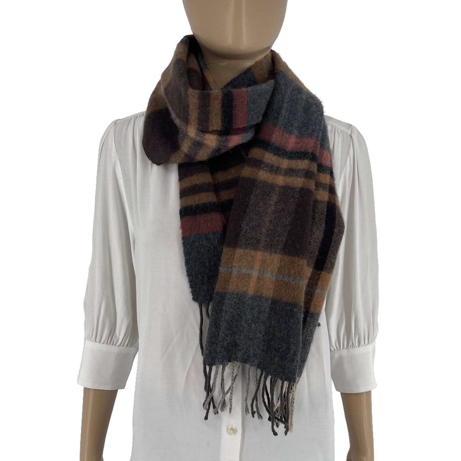 Barbour Brown Plaid 100% Wool Scarf - 4
